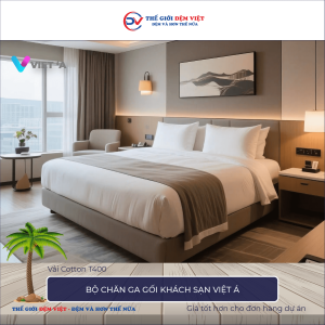 Bộ chăn ga gối khách sạn Việt Á vải Cotton T400 -2